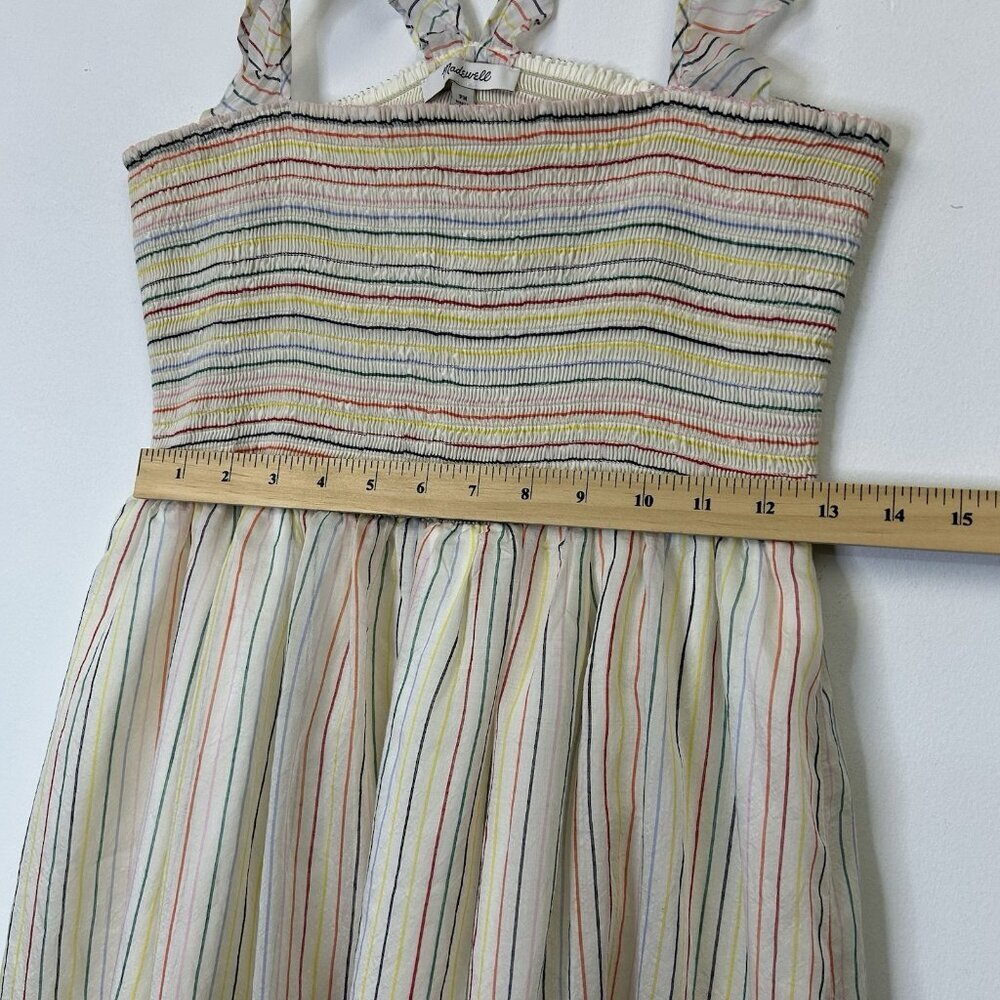 Madewell Smocked Rainbow Stripe Midi Dress Women’s Size Medium Petite PM - Picture 6 of 9